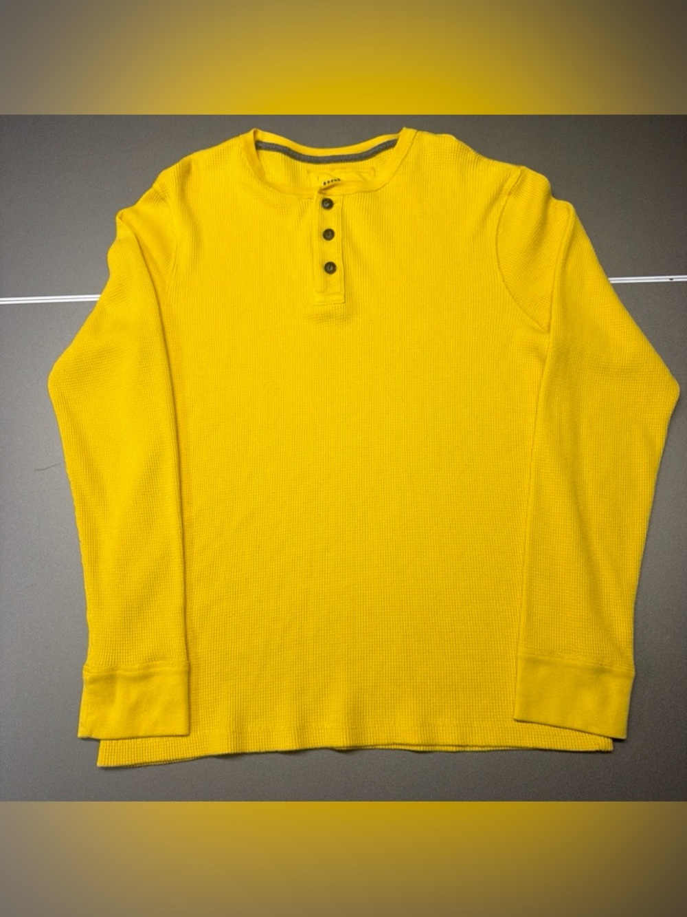 Urban Pipeline Henley Shirt Mens L‎ Yellow Waffle Knit Long Sleeve Pullover Top